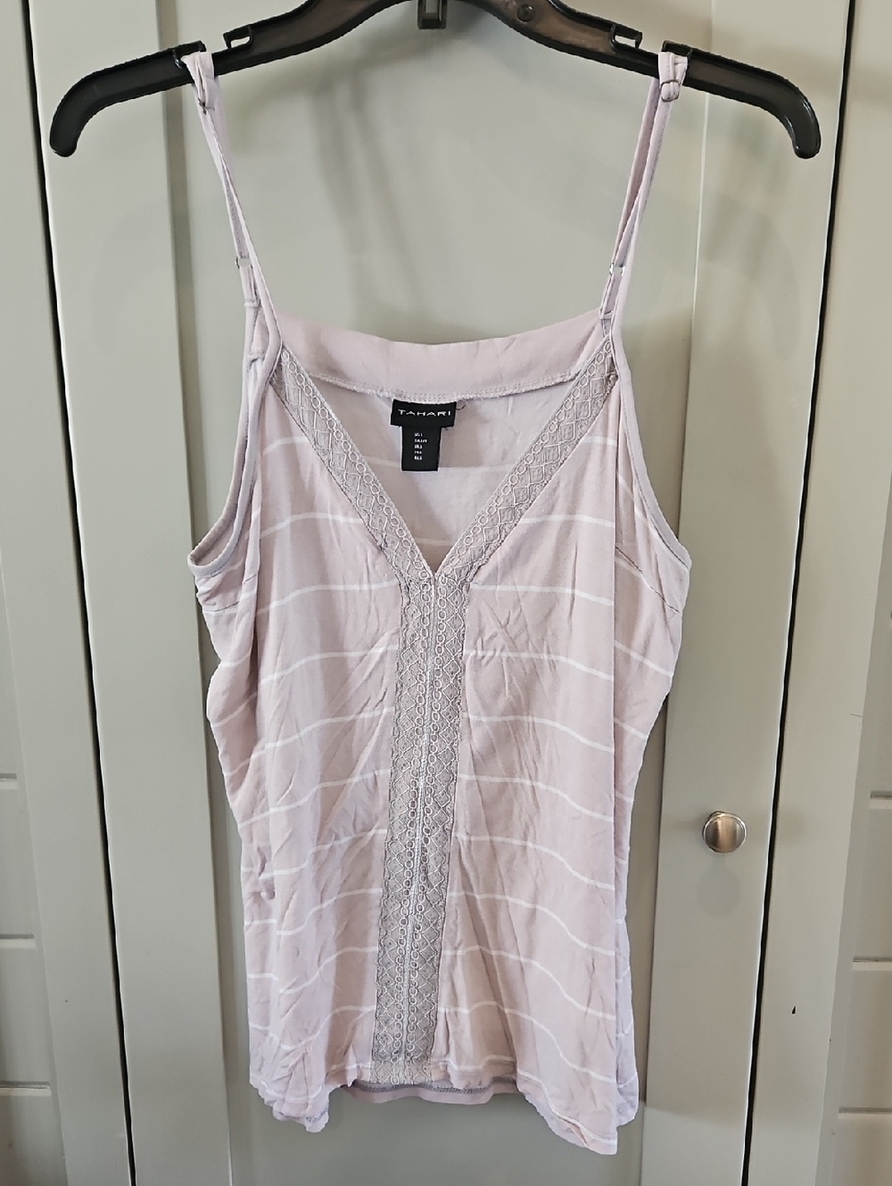 Tahari Pale Mauve Lace-Trim Striped Cami Sz Large